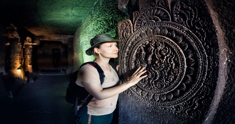 Foreign guests at Ajanta Caves, Aurangabad Image